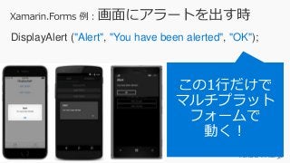#JXUG #MSPjp
DisplayAlert ("Alert", "You have been alerted", "OK");
 