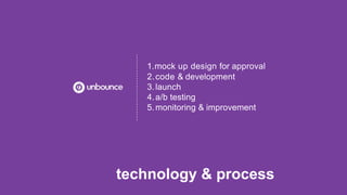 technology & process
1.mock up design for approval
2.code & development
3.launch
4.a/b testing
5.monitoring & improvement
 