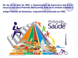 No dia 19 de abril de 2005, o Departamento da Agricultura dos E.U.A.
lançou a sua nova Pirâmide (MyPyramid). Este novo símbolo substitui a
antiga Pirâmide de Alimentos, originalmente publicada em 1992.
 