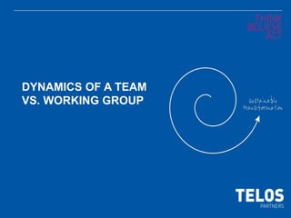 DYNAMICS OF A TEAM
VS. WORKING GROUP
1
 