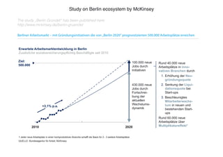 Study on Berlin ecosystem by McKinsey 
The study „Berlin Gründet“ has been published here: 
http://www.mckinsey.de/berlin-...
