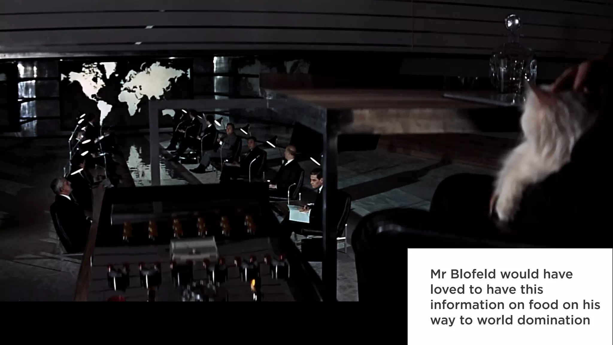 Mr Blofeld would have
loved to have this
information on food on his
way to world domination
 