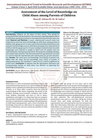 Assessment of the Level of Knowledge on Child Abuse among Parents of ...