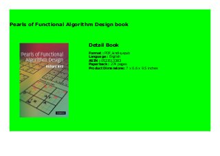 Pearls of Functional Algorithm Design book 978