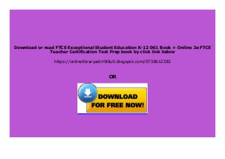 Ftce Exceptional Student Education K 12 061 Book Online 2e Ftce Tea