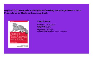 Applied Text Analysis with Python Enabling Language-Aware Data Products ...