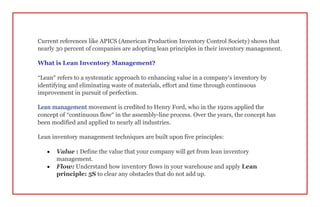 Lean Org Inventory Calculation Lean Inventory Management: Using Lean Initiatives to Manage Inventory | PDF
