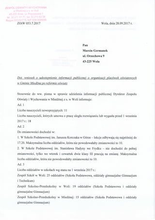 Odpowiedź DIP szkoły gminy Miedźna po reformie