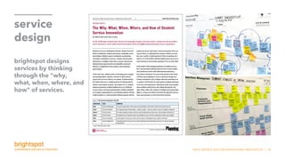 SNHU SERVICE AND ORGANIZATIONAL INNOVATION | 34
service
design
brightspot designs
services by thinking
through the why,
what, when, where, and
how of services.
 