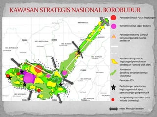 59
Penataan Simpul Pusatlingkungan
Konservasi situs cagar budaya
Penataan rest area (simpul
penunjang wisata nuansa
pedesaan )
Penataan bangunan &
lingkungan (permukiman
perdesaan - konsep blok plan)
Konservasi
Sawah & pertanianlainnya
(min 50%)
Penataan GSS
Perlindungan pelestarian
lingkungan untuk spot
pemandangan yangmenarik
Pengembangan fasilitasDesa
Wisata (homestay)
Akses Menuju Kawasan
 