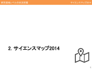 2. サイエンスマップ2014
研究領域レベルの状況把握
6
サイエンスマップ2014
 
