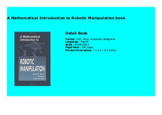 mathematical introduction to robotic manipulation