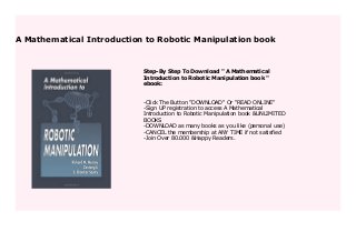 mathematical introduction to robotic manipulation