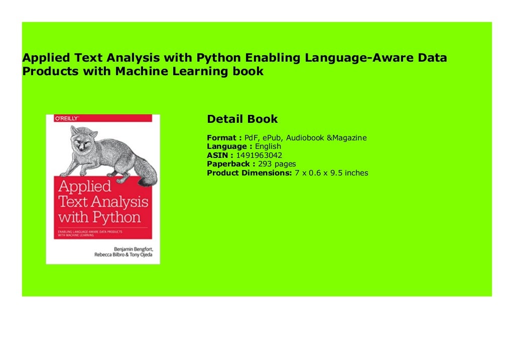 Applied Text Analysis with Python Enabling Language-Aware Data Products ...