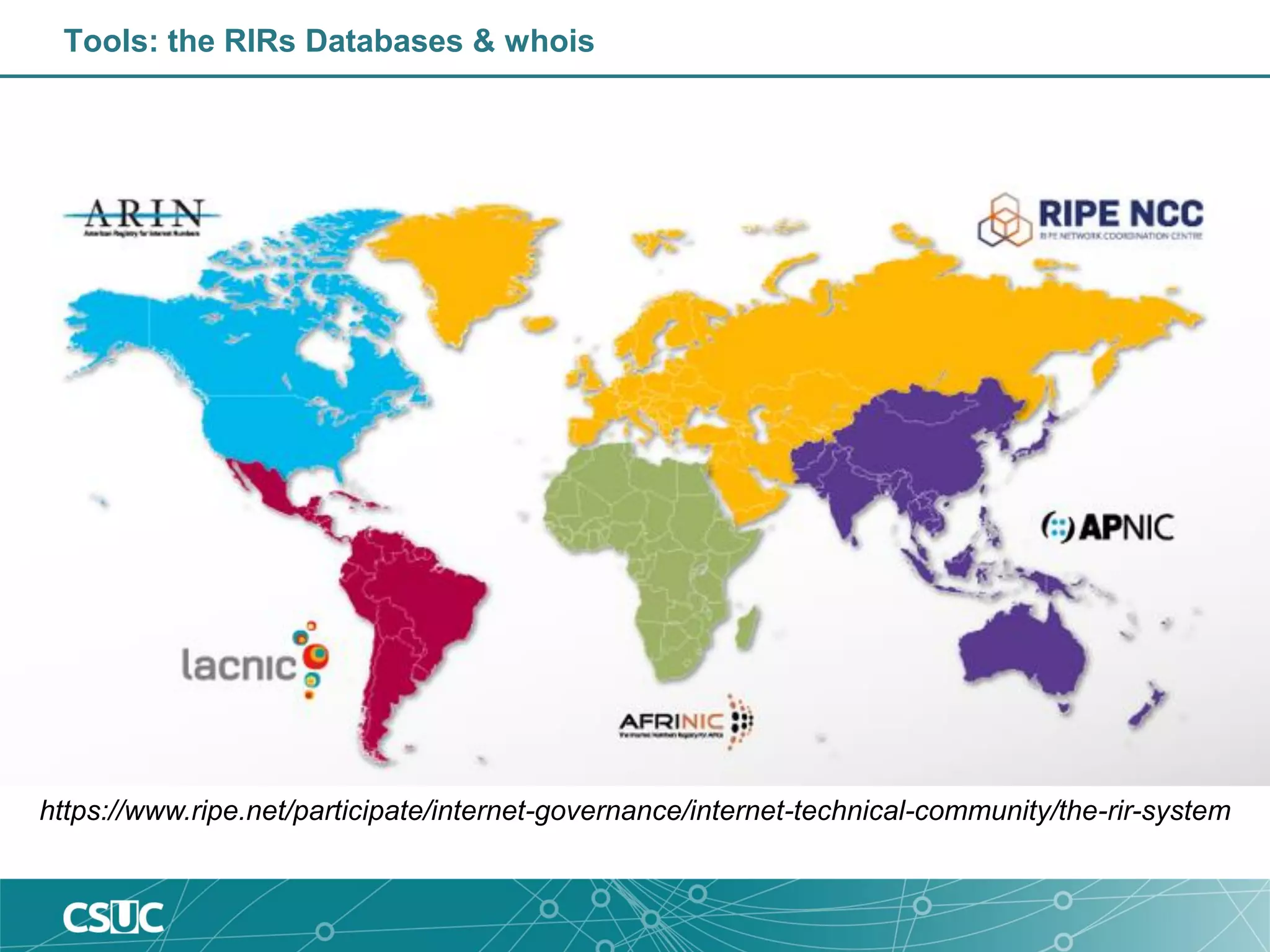 Tools: the RIRs Databases & whois
https://www.ripe.net/participate/internet-governance/internet-technical-community/the-rir-system
 