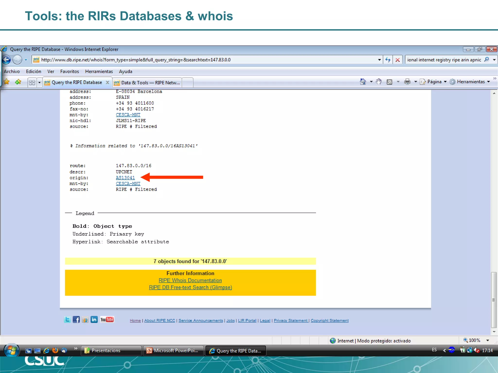 Tools: the RIRs Databases & whois
 