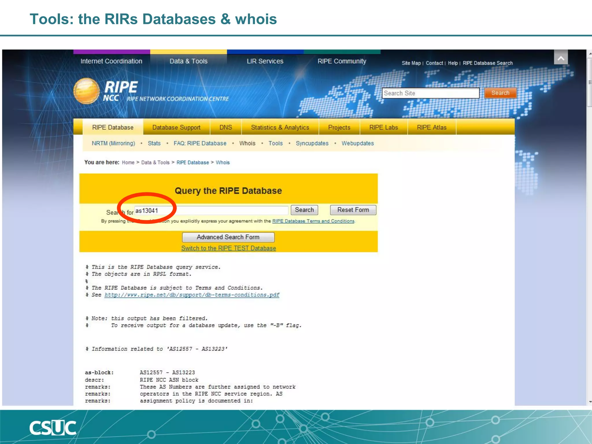 Tools: the RIRs Databases & whois
 