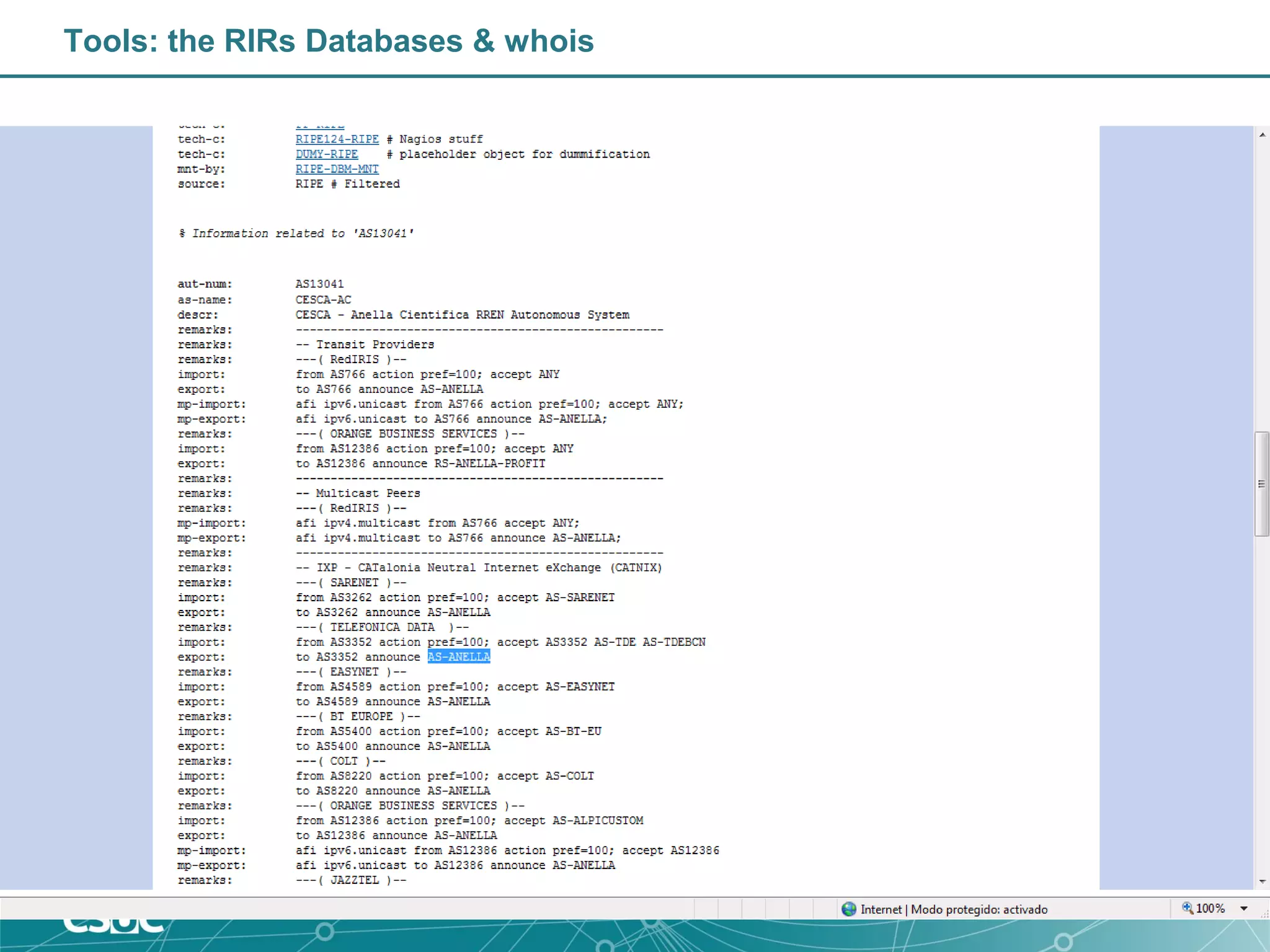 Tools: the RIRs Databases & whois
 