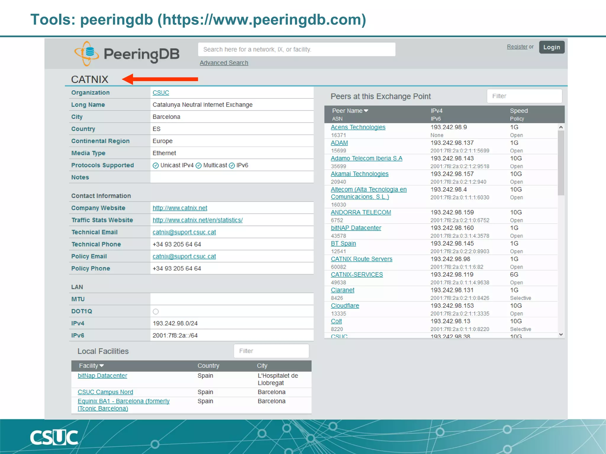 Tools: peeringdb (https://www.peeringdb.com)
 
