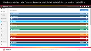 Copyright Scompler GmbH (all rights reserved) 23
Die Besonderheit: die Content Formate sind dabei frei definierbar, online und offline
 