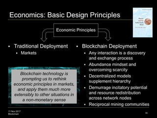 11 Nov 2017
Blockchain
Economics: Basic Design Principles
50
Economic Principles
 Traditional Deployment
 Markets
 Bloc...