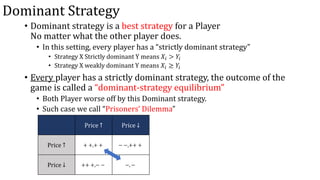 Dominant Strategy
• Dominant strategy is a best strategy for a Player
No matter what the other player does.
• In this sett...
