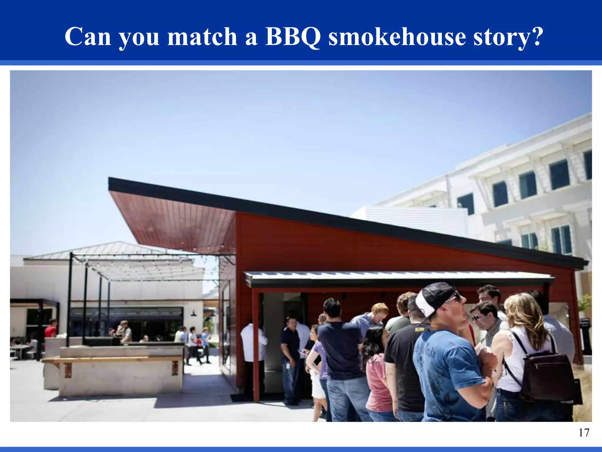 17 
Can you match a BBQ smokehouse story? 
 
