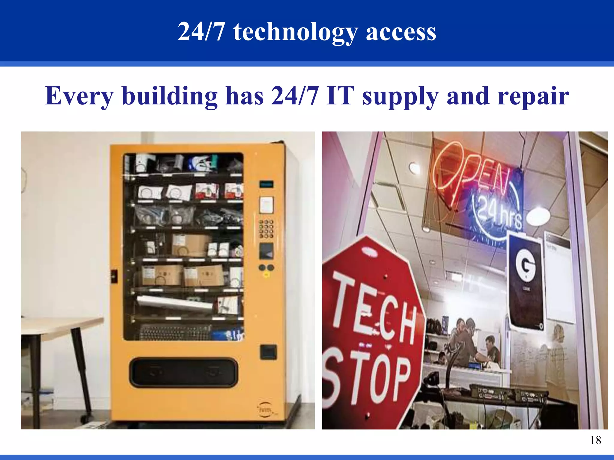 24/7 technology access 
Every building has 24/7 IT supply and repair 
18 
 