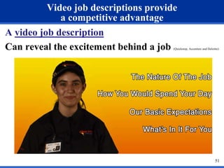 51 
Video job descriptions provide 
a competitive advantage 
A video job description 
Can reveal the excitement behind a j...
