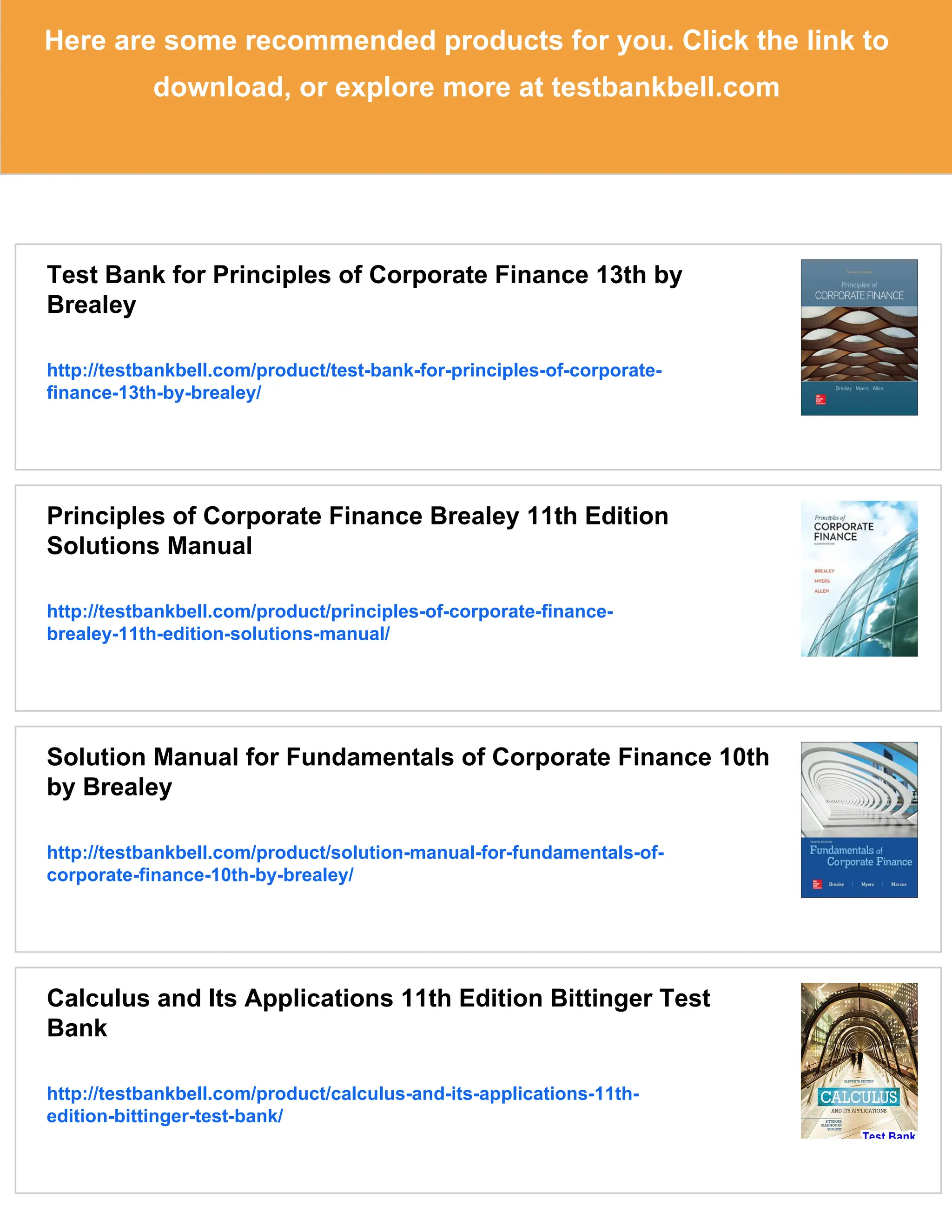 Solution Manual for Principles of Corporate Finance 13th by
