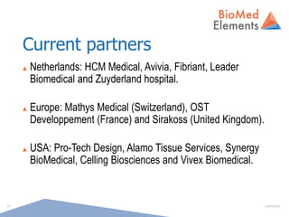 confidential11
Current partners
▲ Netherlands: HCM Medical, Avivia, Fibriant, Leader
Biomedical and Zuyderland hospital.
▲...