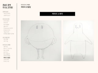 아이디어 구체화
캐릭터 모델링
혼술도 함께
마시는 것처럼!
캐릭터 스케치
전략적 정의
서비스의 목적
사용자의 요구
아이디어 전개
리서치 분석
아이디어
타겟 세분화
설문 조사
Shadowing 리서치
인터뷰 리서치
기술 리서치
AR게임 경험자 인터뷰
코어 개념 정의
코어 컨셉
코어 기능
아이디어 구체화
세부기능
퍼소나 / 시나리오
태스크모델
유저 저니
태스크플로우
와이어 프레임
캐릭터 모델링
스토리 보드
디자인 시안
 