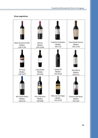 Estudio de Mercado de Vino en Uruguay

Vinos argentinos

Nieto Senetiner DOC
Malbec
US$ 11,34

Alamos
Malbec
US$ 11,08

Trapiche Varietales
Malbec
US$ 7,56

Escorihuela Gascon
Malbec
US$ 17,63

Terrazas
Malbec
US$ 16,57

Callia Roble
Malbec
US$ 9,02

Latitud 33
Malbec
US$ 10,28

Alma Mora
Malbec
US$ 9,52

Alta Vista Classic
Malbec
US$ 9,52

Finca Flichman
Malbec
US$ 8,06

Altos las Hormigas
Malbec
US$ 18,39

Estancia Mendoza
Malbec
US$ 7,05

98

 