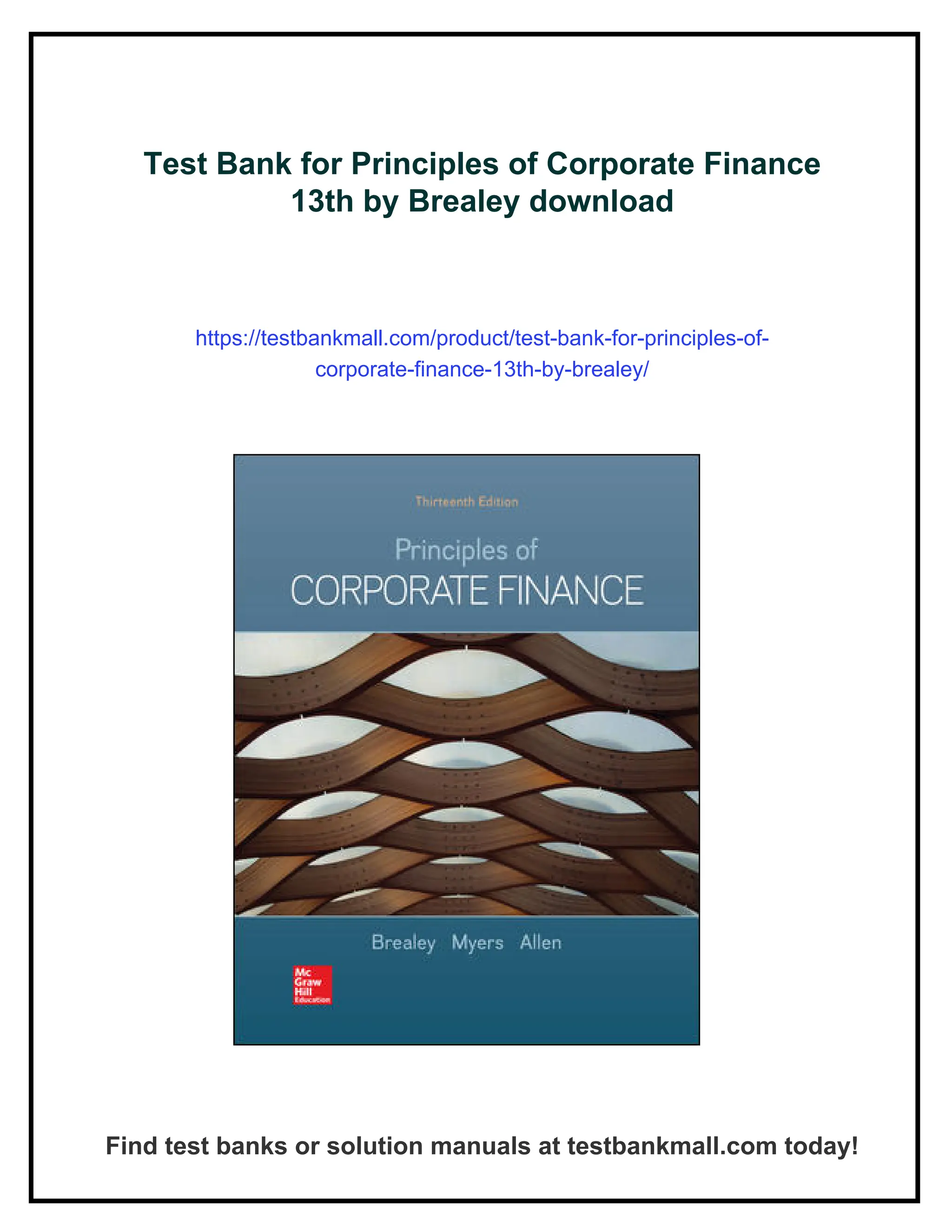 Test Bank for Principles of Corporate Finance 13th by Brealey | PDF