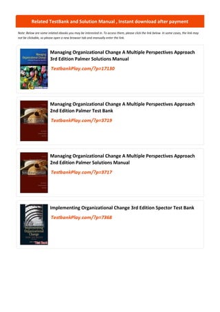 Managing Organizational Change A Multiple Perspectives Approach 3rd ...