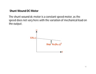 50
The shunt wound dc motor is a constant speed motor, as the
speed does not vary here with the variation of mechanical load on
the output.
Shunt Wound DC Motor
 