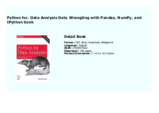 Python for. Data Analysis Data Wrangling with Pandas, NumPy, and ...