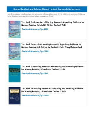 Comprehensive Test Bank for Essentials of Nursing Research 9th Edition ...