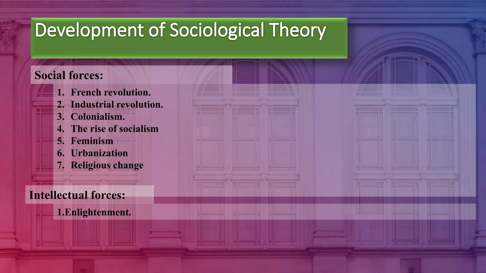 Social and intellectual forces in the development of sociological