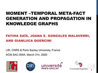MOMENT –TEMPORAL META-FACT
GENERATION AND PROPAGATION IN
KNOWLEDGE GRAPHS
FATIHA SAÏS, JOANA E. GONZALES MALAVERRI,
AND GIANLUCA QUERCINI
LRI, CNRS & Paris Saclay University, France
ACM SAC-SWA, March 31h, 2020
1
 