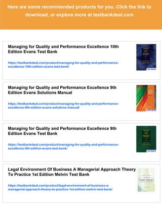 Managing for Quality and Performance Excellence 10th Edition Evans ...