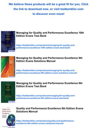 Managing for Quality and Performance Excellence 10th Edition Evans ...