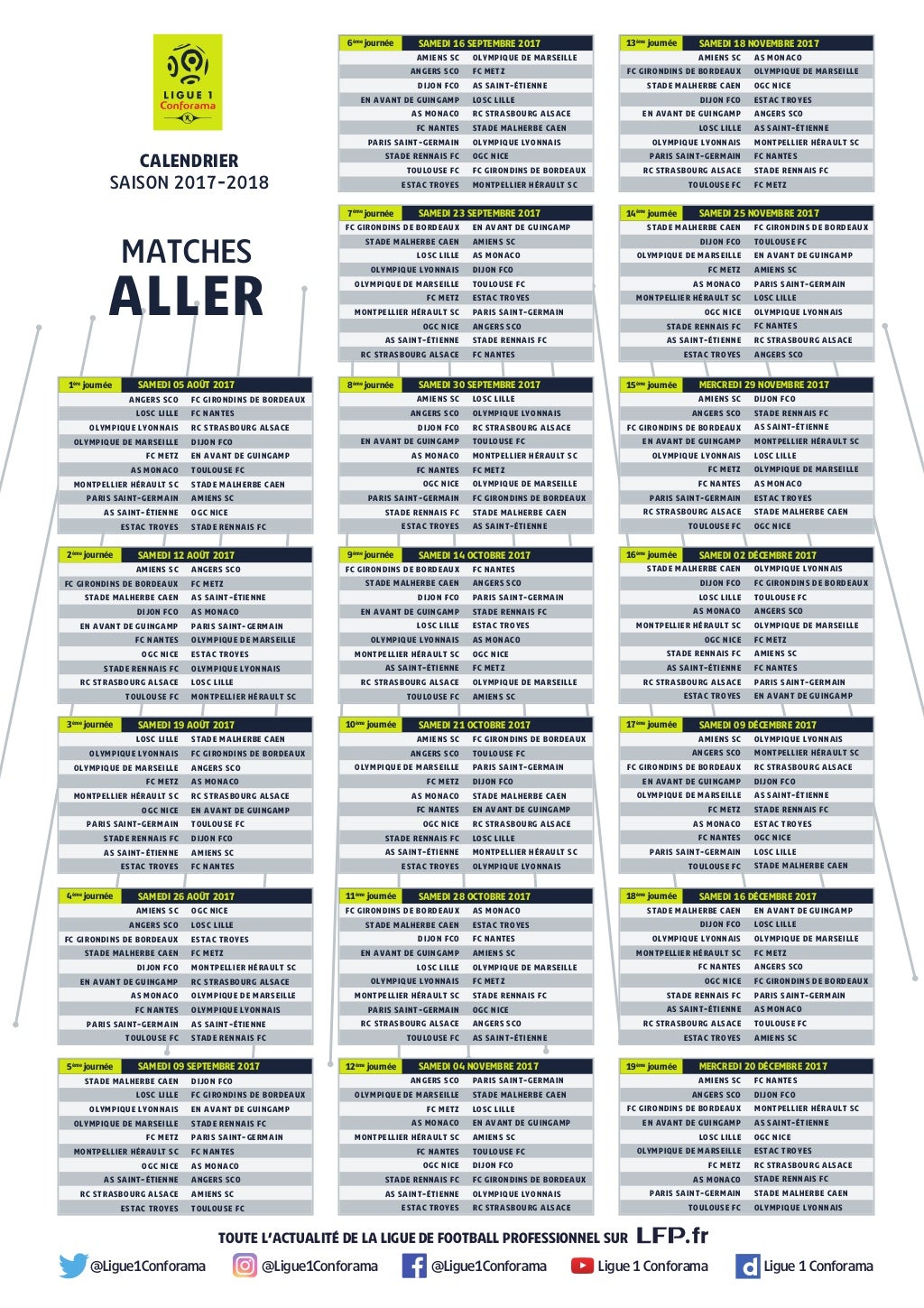Calendrier Ligue 1
