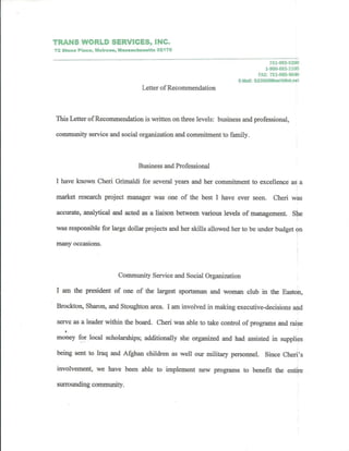 Page 1. Letter of Recommendation from Ira Siegal