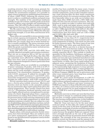 The Babcock & Wilcox Company
7-14 Steam 41 / Metallurgy, Materials and Mechanical Properties
resulting structure that is both coarse grained, for
high temperature creep strength, and has stabilized
carbides for sensitization resistance. It is possible to
apply a lower temperature stabilizing heat treatment,
at about 1300F (704C), following the solution treat-
ment to achieve a stabilized condition and good creep
strength. The stability of the columbium (niobium)
carbidesintype347isbetter,andthisgradecanbeheat
treated to obtain creep strength and sensitization re-
sistance. This 18Cr-8Ni-Cb alloy is widely used at high
temperatures because of its superior creep strength.
The Mo content of the 316 type increases its pitting
resistance at lower temperatures. While this alloy has
good creep strength, it is not often used because of its
higher cost.
Thesealloysaresusceptibletostresscorrosioncrack-
ing in certain aqueous environments. The 300 series
alloys are particularly sensitive to the presence of
halide ions.As a result, their use in water-wetted ser-
vice is usually prohibited. The stress corrosion crack-
ing experience with Alloy 800 has been mixed and,
while this grade is permitted in water-wetted service,
it is not common practice.
Types 309, 25Cr-12Ni, and 310, 25Cr-20Ni, have
virtually identical strengths and corrosion resistance.
They are not as strong as 304 or 347 but are more
oxidation resistant. The high Ni alloys, likeAlloy 800,
are somewhat more affected by sulfidation attack.
They have been used as nonpressure fluidized-bed
boiler components designed to remove particulate from
hot gas streams.
Most of these alloys are available in a multiplicity
of minor variations: H grades, with 0.04 to 0.10% C
and a required high temperature anneal and coarse
grain size for creep strength; L grades, with 0.035%
maximum C for sensitization resistance; N grades,
with 0.010% minimum N added for strength; LN
grades, with 0.035% maximum C and 0.010% mini-
mum N for sensitization resistance and strength; and
straight (no suffix) grades, with 0.08% maximum C.
Ferritic stainless steels contain at least 10% Cr and
have a ferrite-plus-carbide structure. Martensitic
stainless steels are ferritic in the annealed condition
but are martensitic after rapid cooling from above the
critical temperature. They usually contain less than
14% Cr.16
Precipitation hardened stainless steels are
more highly alloyed and are strengthened by precipi-
tation of a finely dispersed phase from a supersatu-
rated solution on cooling. None of these steels are used
for pressure parts or load carrying components in boil-
ers because, at the high temperatures at which their
oxidation resistance is useful, they are subject to a vari-
etyofembrittling,phaseprecipitationreactions,includ-
ing 885F (474C) embrittlement and sigma phase forma-
tion. They are used as studs for holding refractories and
heatabsorbingprojectionsandasthermalshields.These
alloys are also difficult to weld without cracking.
Duplex alloys, with mixed austenitic-ferritic struc-
tures, have been developed. They are useful in corro-
sive lower temperature applications such as those
found in wet desulfurization equipment used as boiler
flue gas scrubbers.
Bimetallic materials Weld cladding of one alloy with
another has been available for many years. A more
recent development has been the proliferation of bi-
metallic components, such as tubes and plate contain-
ing a load carrying alloy for their major constituent
covered with a layer of a corrosion resistant alloy. The
first bimetallic tubes to see wide use in boilers were
made from Alloy 800H clad with a 50Cr-50Ni alloy
(Alloy 671) for coal ash corrosion resistance. The com-
bination in widest use today is carbon steel clad with
304L, used in pulp and paper process recovery (PR)
boilers. One of the latest to be developed is carbon steel
or 1/2Cr-1/2Mo clad withAlloy 825 (42Ni-21.5Cr-5Mo-
2.3Cu) used in PR and refuse-fired boilers.17
Other
combinations that have been used are 1/2Cr-1/2Mo
and 2-1/4Cr-1Mo clad with 309.
Cast irons Cast irons and cast steels (containing
more than 2% or less than 2% C, respectively) have
long had wide acceptance as wear resistant and struc-
tural components in boilers. Cast steels are also used
for boiler pressure parts. The three types of cast iron
used in boilers are white, gray and ductile iron.
White iron White cast iron is so known because of
the silvery luster of its fracture surface. In this alloy,
the carbon is present in combined form as the iron
carbide cementite (Fe3C). This carbide is chiefly re-
sponsible for the hardness, brittleness and poor ma-
chinability of white cast iron. Chilled iron differs from
white cast iron only in its method of manufacture and
it behaves similarly. This type of iron is cast against
metal blocks, or chills, that cause rapid cooling at the
adjacent areas, promoting the formation of cement-
ite. Consequently, a white or mottled structure, which
is characterized by high resistance to wear and abra-
sion, is obtained. Elverite®
alloys, a series of white iron,
Ni-enriched cast materials developed by The Babcock
& Wilcox Company (B&W) for use in pulverizers and
other wear resistant parts, have long been noted for
their uniformity and high quality.
VAM
20, a more recent development, is a 20% Cr
white iron with a carbide-in-martensite matrix, very
high hardness and good toughness (compared to other
white irons). The hardness and wear resistance of
VAM 20 are superior to those of the Elverites and simi-
lar alloys. It is always used in the heat treated condi-
tion, which accounts for its good toughness and uni-
formity. VAM 20 is used in grinding elements of coal
pulverizers.
Malleable cast iron is white cast iron that has been
heat treated to change its combined carbon (cement-
ite) into free, or temper carbon (nodules of graphite).
The iron becomes malleable because, in this condition,
the carbon no longer forms planes of weakness.
Gray iron Gray cast iron is by far the most widely
used cast metal. In this alloy, the carbon is predomi-
nantly in the free state in the form of graphite flakes,
which form a multitude of notches and discontinuities
in the iron matrix. The fracture appearance of this iron
is gray because the graphite flakes are exposed. Gray
iron’s strength depends on the size of the graphite
crystals and the amount of cementite formed with the
graphite. The strength of the iron increases as the
graphite crystal size decreases and the amount of ce-
mentite increases. Gray cast iron is easily machinable
 