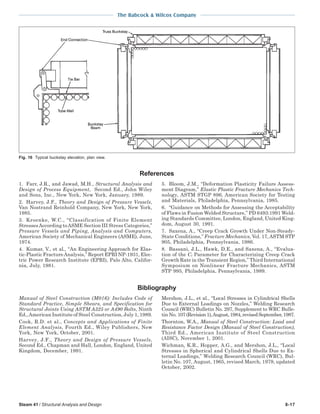 The Babcock & Wilcox Company
Steam 41 / Structural Analysis and Design 8-17
References
1. Farr, J.R., and Jawad, M.H., Structural Analysis and
Design of Process Equipment, Second Ed., John Wiley
and Sons, Inc., New York, New York, January, 1989.
2. Harvey, J.F., Theory and Design of Pressure Vessels,
Van Nostrand Reinhold Company, New York, New York,
1985.
3. Kroenke, W.C., “Classification of Finite Element
StressesAccording toASME Section III Stress Categories,”
Pressure Vessels and Piping, Analysis and Computers,
American Society of Mechanical Engineers (ASME), June,
1974.
4. Kumar, V., et al., “An Engineering Approach for Elas-
tic-Plastic FractureAnalysis,” Report EPRI NP-1931, Elec-
tric Power Research Institute (EPRI), Palo Alto, Califor-
nia, July, 1981.
5. Bloom, J.M., “Deformation Plasticity Failure Assess-
ment Diagram,” Elastic Plastic Fracture Mechanics Tech-
nology, ASTM STGP 896, American Society for Testing
and Materials, Philadelphia, Pennsylvania, 1985.
6. “Guidance on Methods for Assessing the Acceptability
of Flaws in Fusion Welded Structure,” PD 6493:1991 Weld-
ing Standards Committee, London, England, United King-
dom, August 30, 1991.
7. Saxena, A., “Creep Crack Growth Under Non-Steady-
State Conditions,” Fracture Mechanics, Vol. 17, ASTM STP
905, Philadelphia, Pennsylvania, 1986.
8. Bassani, J.L., Hawk, D.E., and Saxena, A., “Evalua-
tion of the Ct Parameter for Characterizing Creep Crack
Growth Rate in the Transient Region,” Third International
Symposium on Nonlinear Fracture Mechanics, ASTM
STP 995, Philadelphia, Pennsylvania, 1989.
Bibliography
Manual of Steel Construction (M016): Includes Code of
Standard Practice, Simple Shears, and Specification for
Structural Joints Using ASTM A325 or A490 Bolts, Ninth
Ed.,American Institute of Steel Construction, July 1, 1989.
Cook, R.D. et al., Concepts and Applications of Finite
Element Analysis, Fourth Ed., Wiley Publishers, New
York, New York, October, 2001.
Harvey, J.F., Theory and Design of Pressure Vessels,
Second Ed., Chapman and Hall, London, England, United
Kingdom, December, 1991.
Mershon, J.L., et al., “Local Stresses in Cylindrical Shells
Due to External Loadings on Nozzles,” Welding Research
Council (WRC) Bulletin No. 297, Supplement to WRC Bulle-
tin No. 107(Revision1),August,1984,revisedSeptember,1987.
Thornton, W.A., Manual of Steel Construction: Load and
Resistance Factor Design (Manual of Steel Construction),
Third Ed., American Institute of Steel Construction
(AISC), November 1, 2001.
Wichman, K.R., Hopper, A.G., and Mershon, J.L., “Local
Stresses in Spherical and Cylindrical Shells Due to Ex-
ternal Loadings,” Welding Research Council (WRC), Bul-
letin No. 107, August, 1965, revised March, 1979, updated
October, 2002.
Fig. 16 Typical buckstay elevation, plan view.
 