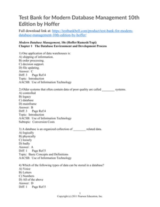Test Bank for Modern Database Management 10th Edition by Hoffer | PDF