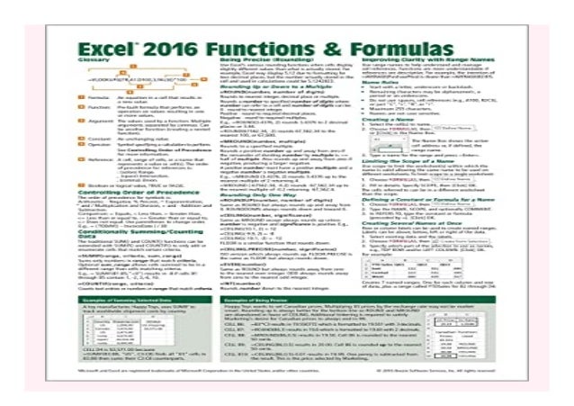Microsoft Excel 16 Functions Amp Formulas Quick Reference Card Wi