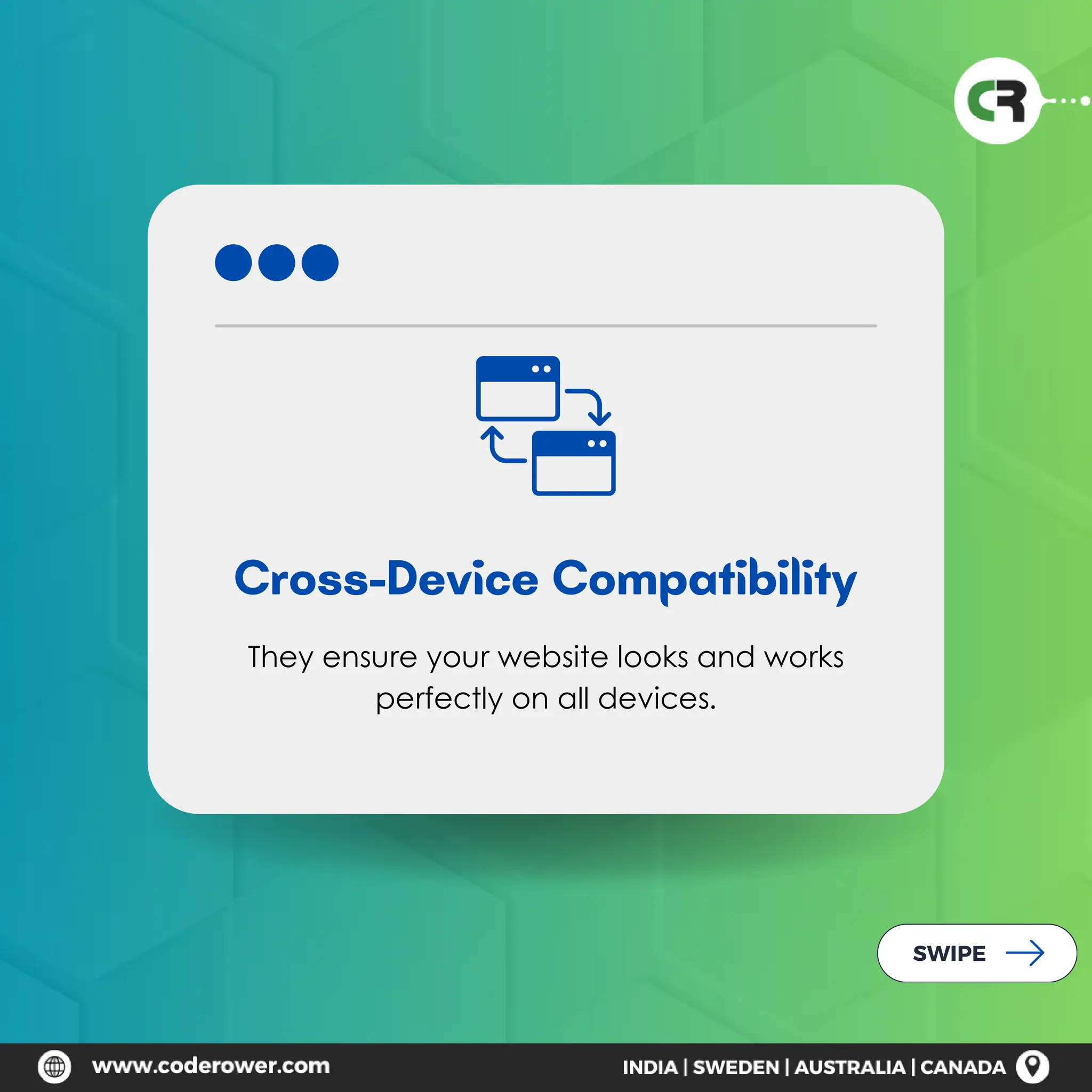 Cross-Device Compatibility
They ensure your website looks and works
perfectly on all devices.
SWIPE