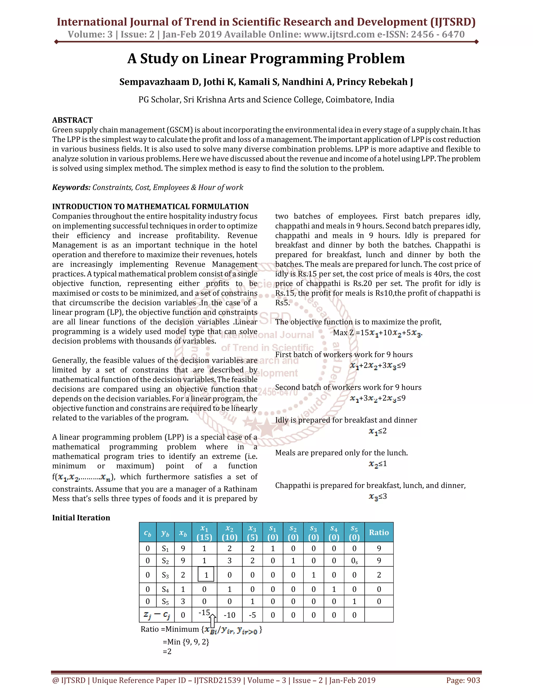 A Study on Linear Programming Problem | PDF